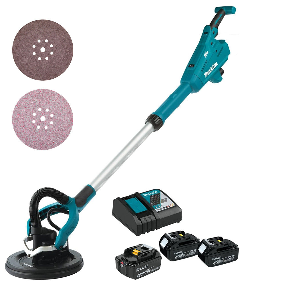 Makita 18V LXT Lithium-Ion Brushless Cordless 9" Drywall Sander Kit, AWS Capable and Multi-Disc Combo Kit with Battery