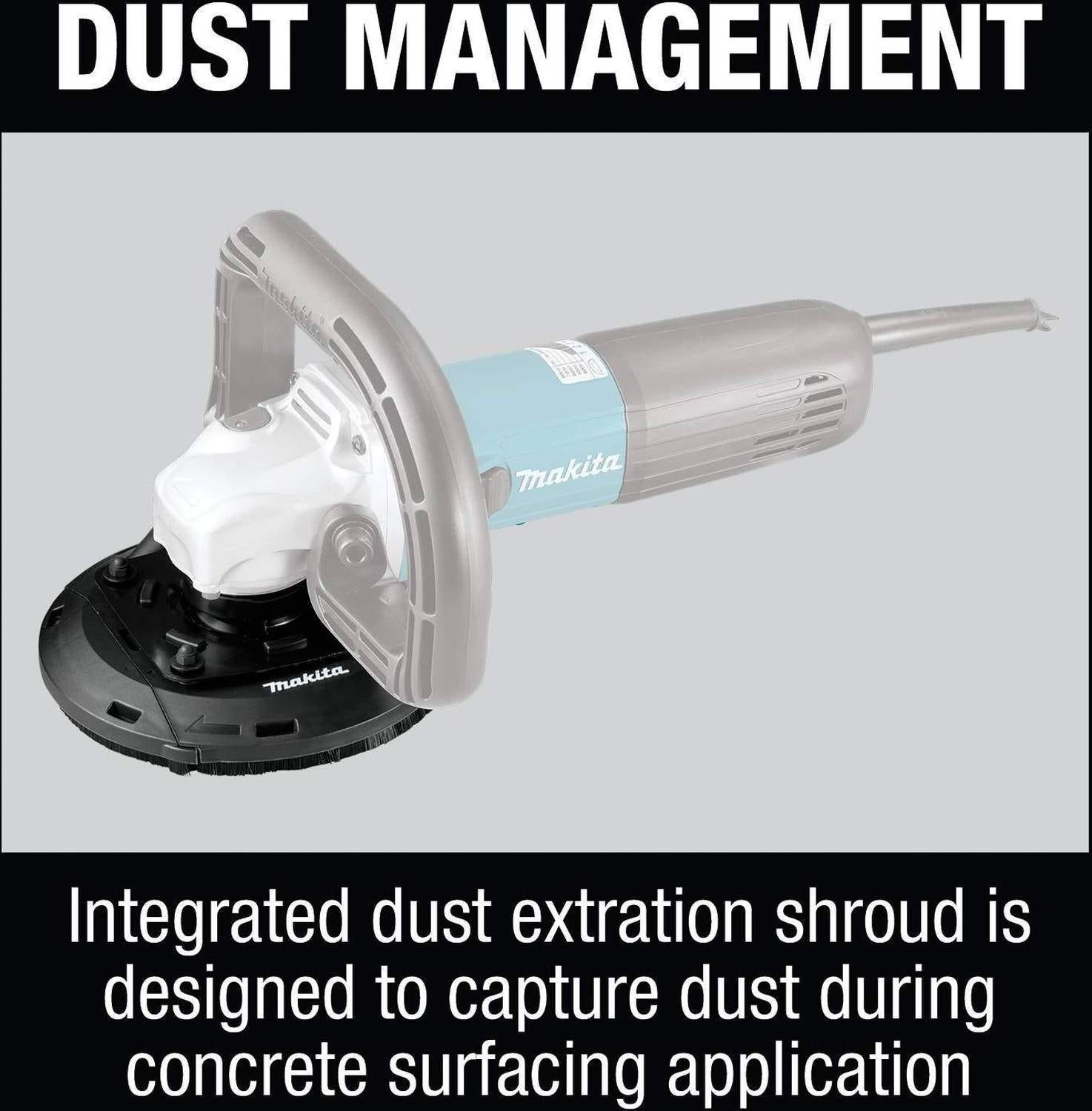 Makita PC5010CX1 5" SJSII Compact Concrete Planer with Dust Extraction Shroud and Diamond Cup Wheel