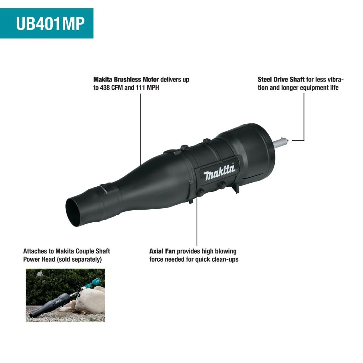 Makita XUX02SM1X6 18V LXT Brushless Couple Shaft Power Head Kit w/ String Trimmer, Pole Saw, Art. Hedge Trimmer & Blower Attachments (4.0Ah)