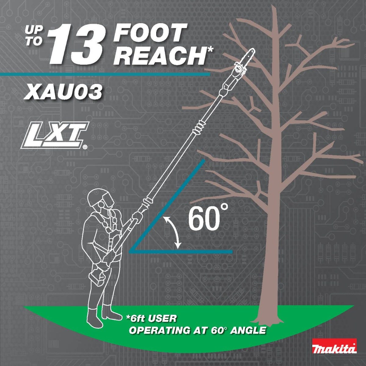Makita XAU03Z 18V LXT Lithium-Ion Brushless Cordless 8" Extendable Articulating Pole Saw, Tool Only