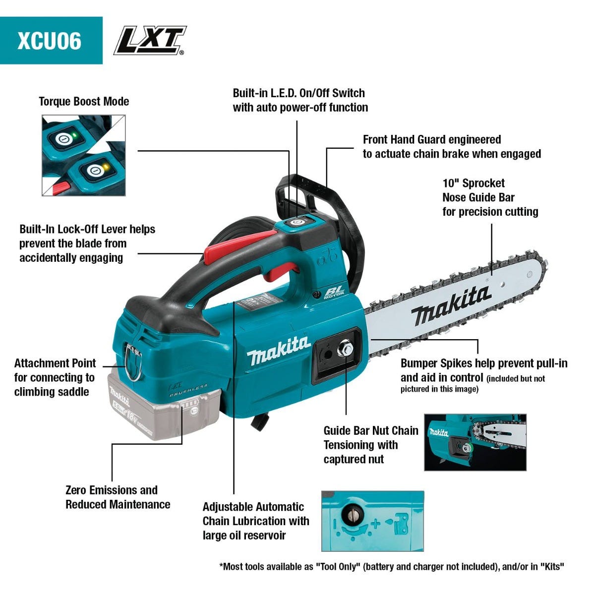 Makita XCU06SM1 18V LXT Lithium-Ion Brushless Cordless 10" Top Handle Chain Saw Kit (4.0Ah)