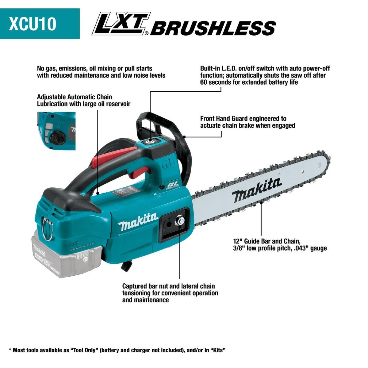 Makita 18V LXT Brushless 12 in. Top Handle Chain Saw with 18V 4.0Ah Battery & Charger Starter Pack