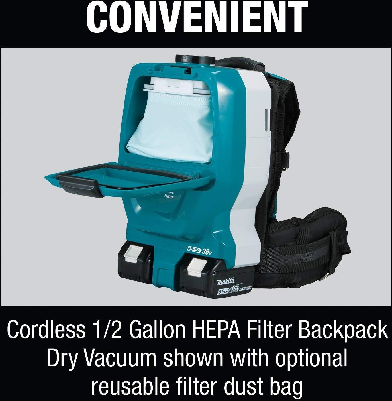 Makita XCV09PT 36V (18V X2) LXT Brushless Cordless 2 Quart HEPA Filter Backpack Dry Vacuum Kit (5.0Ah)