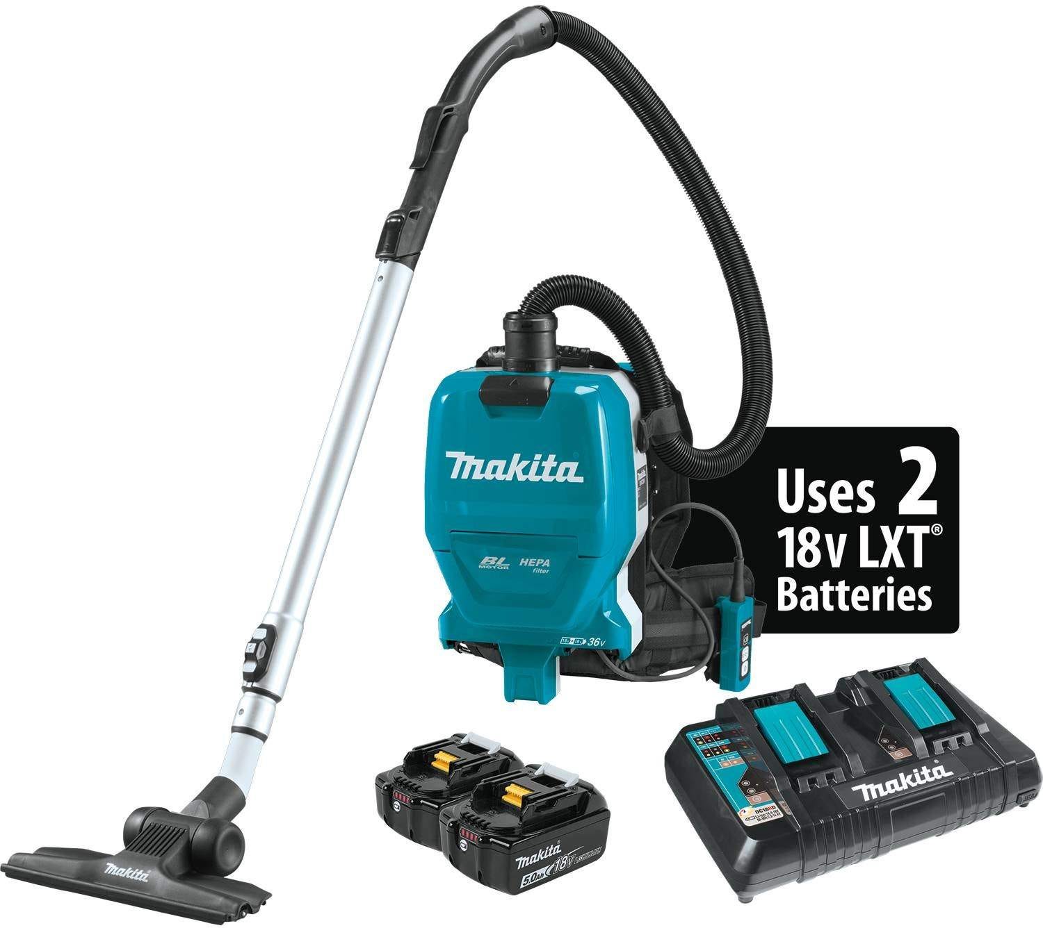 Makita XCV09PT 36V (18V X2) LXT Brushless Cordless 2 Quart HEPA Filter Backpack Dry Vacuum Kit (5.0Ah)
