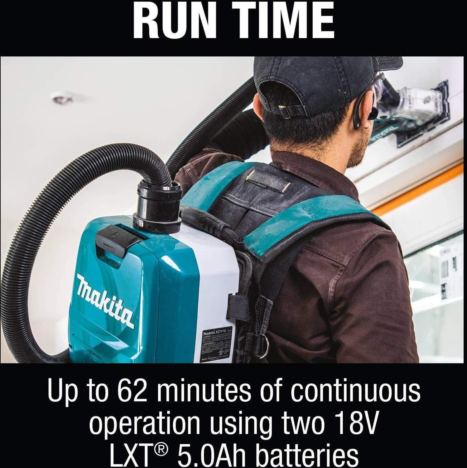 Makita XCV10PTX 36V (18V X2) LXT Brushless 1/2 Gallon HEPA Filter Backpack Dry Dust Extractor Kit, AWS Capable (5.0Ah)