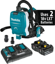 Makita XCV10PTX 36V (18V X2) LXT Brushless 1/2 Gallon HEPA Filter Backpack Dry Dust Extractor Kit, AWS Capable (5.0Ah)