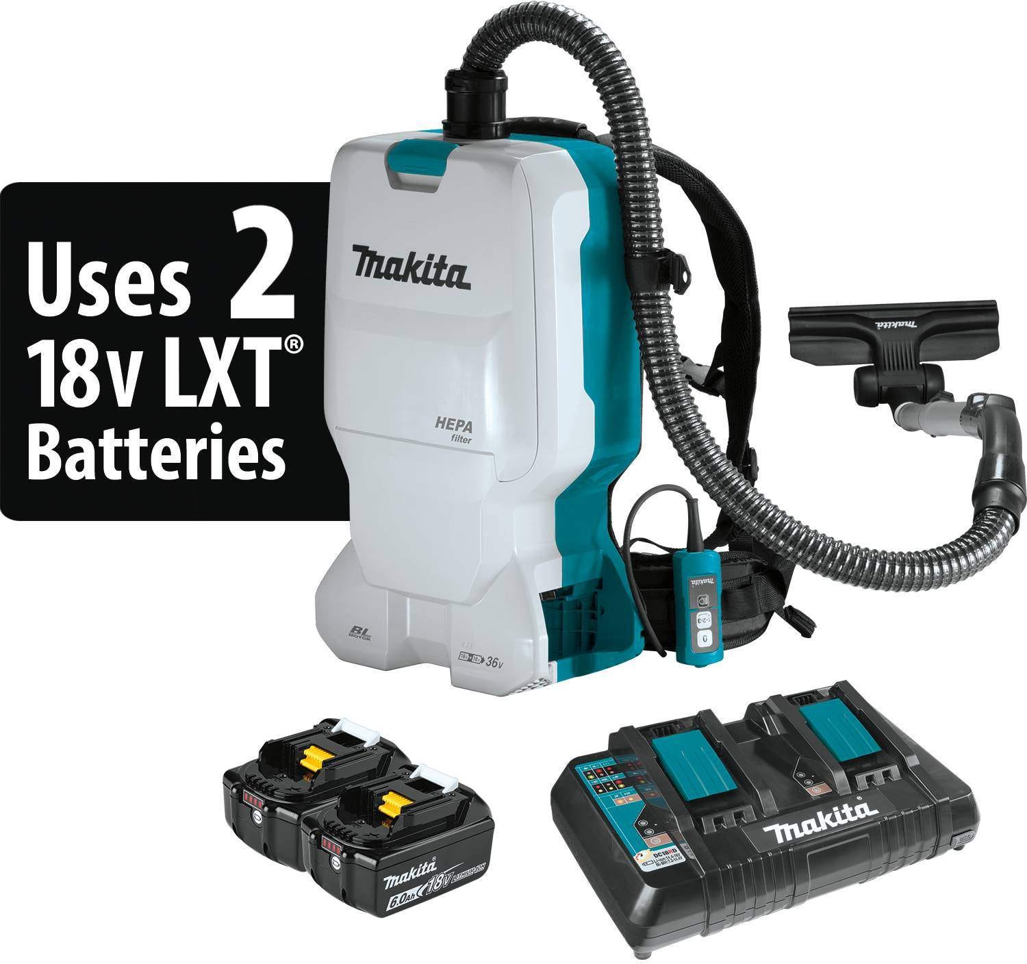 Makita XCV17PG 36V (18V X2) LXT Lithium-Ion Brushless Cordless 6 Quart HEPA Filter Backpack Dry Vacuum (6.0Ah)