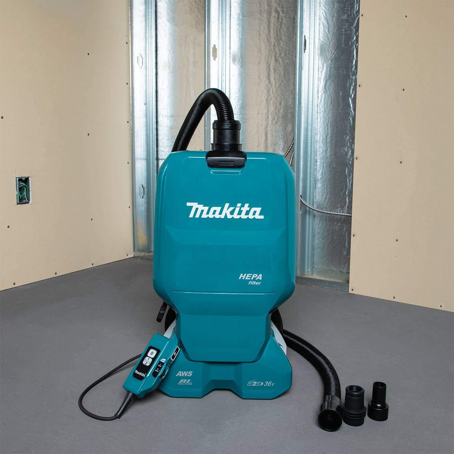 Makita XCV18PTX 36V (18V X2) LXT Brushless 1.6 Gallon HEPA Filter Backpack Dry Dust Extractor Kit, AWS Capable (5.0 Ah)
