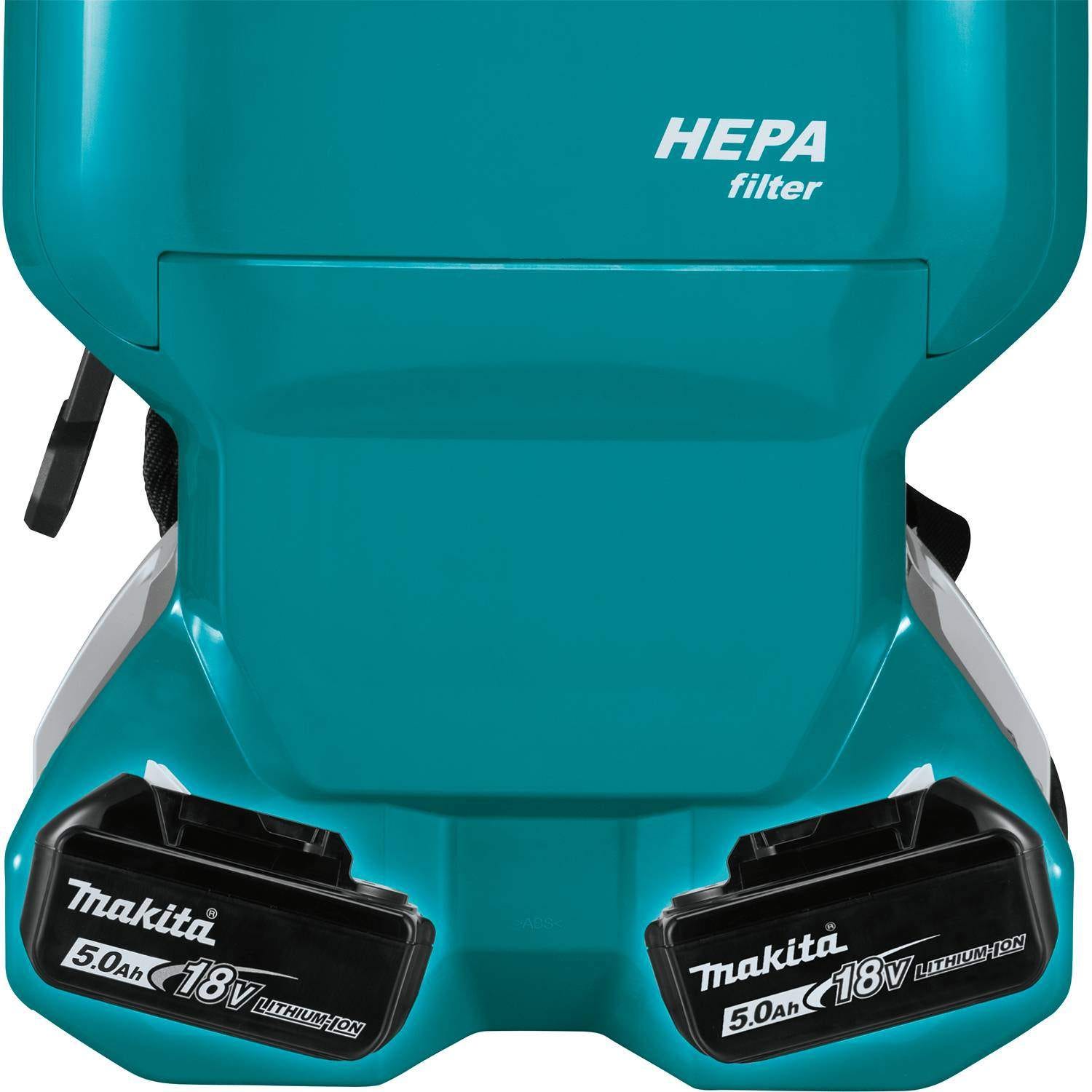 Makita XCV18PTX 36V (18V X2) LXT Brushless 1.6 Gallon HEPA Filter Backpack Dry Dust Extractor Kit, AWS Capable (5.0 Ah)
