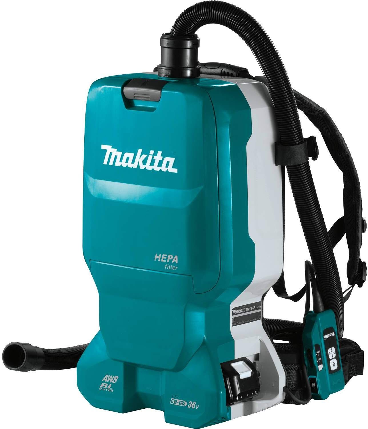 Makita XCV18PTX 36V (18V X2) LXT Brushless 1.6 Gallon HEPA Filter Backpack Dry Dust Extractor Kit, AWS Capable (5.0 Ah)
