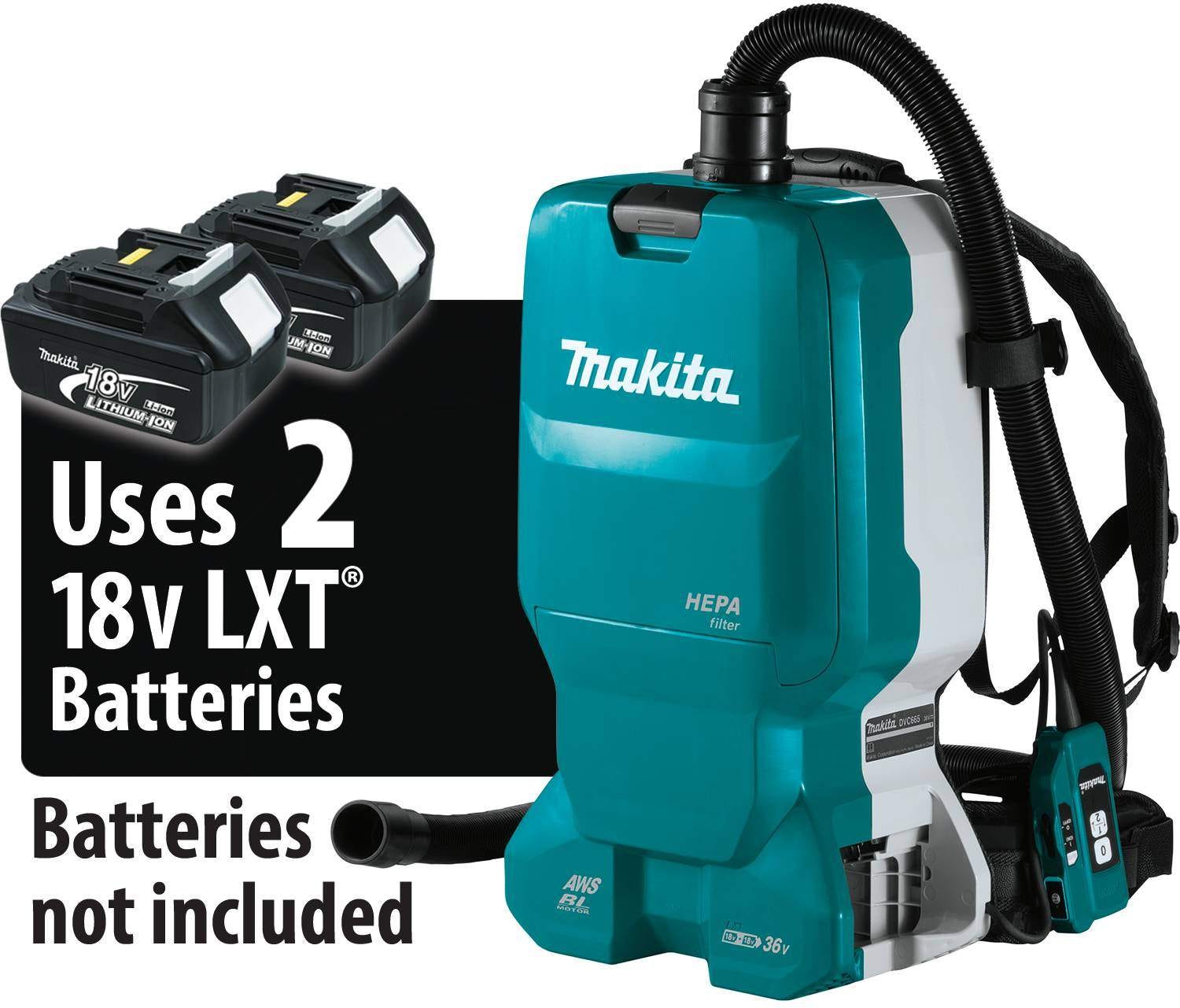 Makita XCV18ZX 36V (18V X2) LXT Brushless 1.6 Gallon HEPA Filter Backpack Dry Dust Extractor, AWS Capable, Tool Only