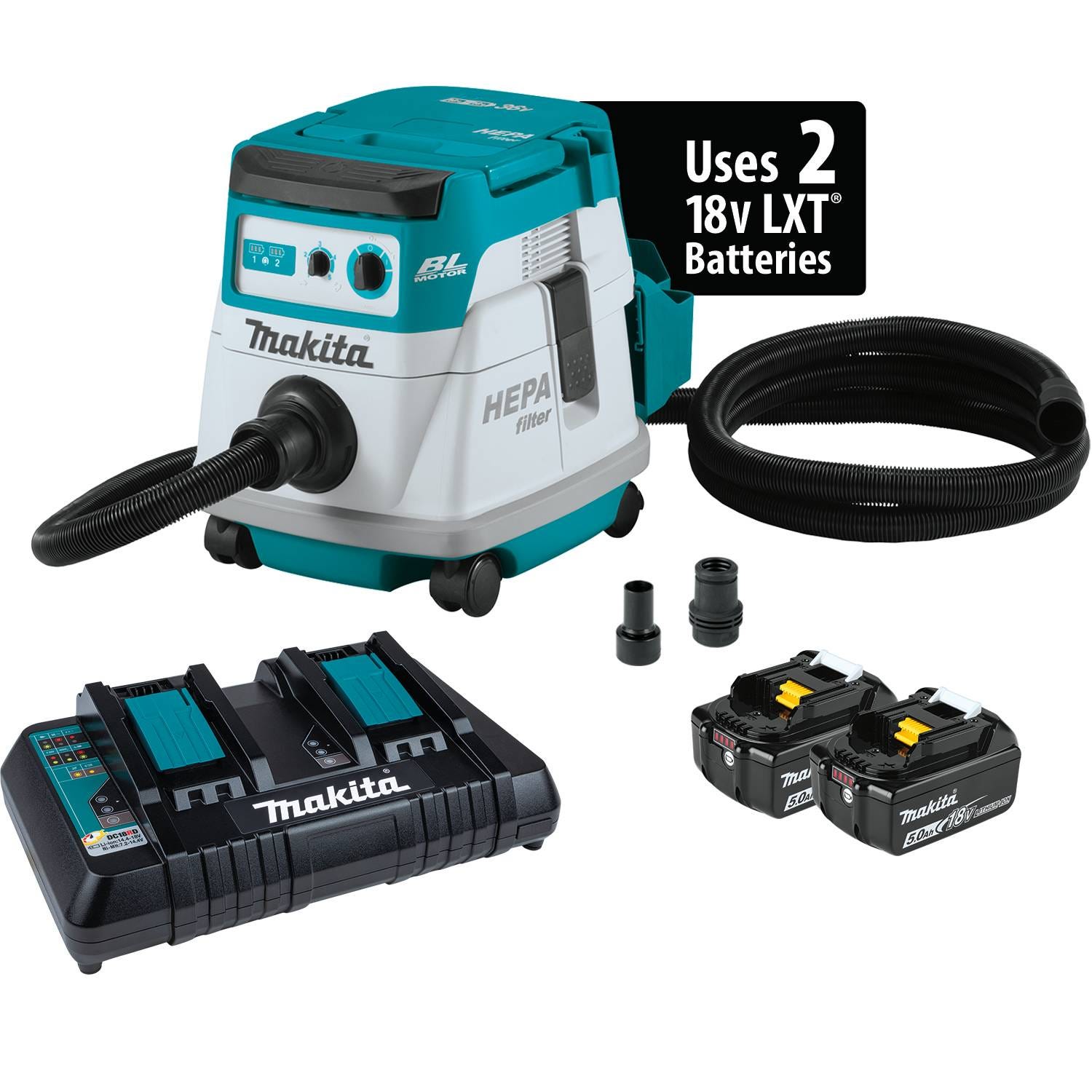 Makita XCV21PTX 36V (18V X2) LXT Brushless 2.1 Gallon HEPA Filter Dry Dust Extractor Kit (5.0Ah)