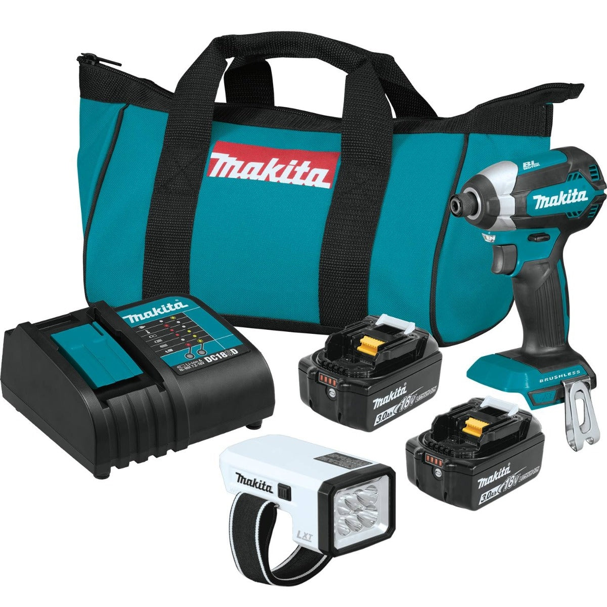 Makita XDT131X2 18V LXT LithiumIon Brushless Cordless Impact Driver Kit with L.E.D Flashlight and 2 Batteries (3.0Ah)