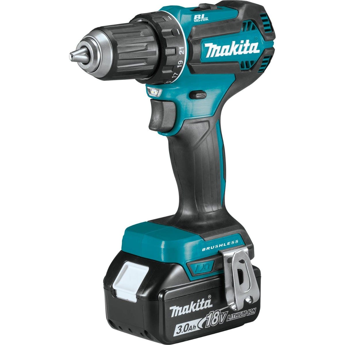 Makita XFD131X2 18V LXT Lithium-Ion Brushless Cordless 1/2" Driver-Drill Kit with L.E.D Flashlight and 2 Batteries (3.0Ah)