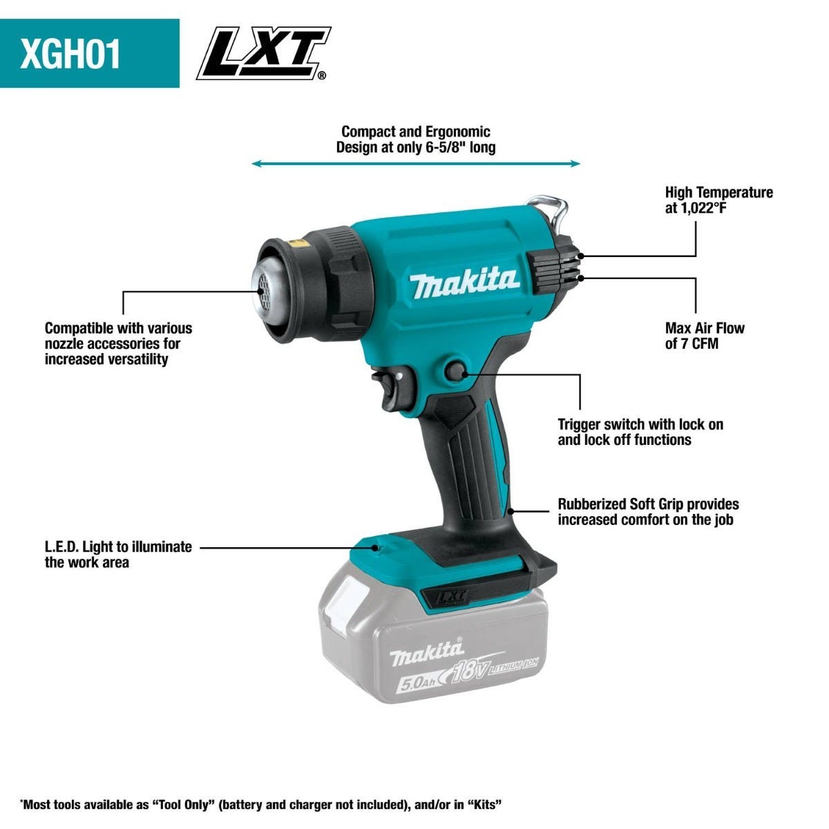 Makita 18V LXT Heat Gun w/ 18V LXT / 12V max CXT Bluetooth Radio & 18V LXT 5.0Ah Battery
