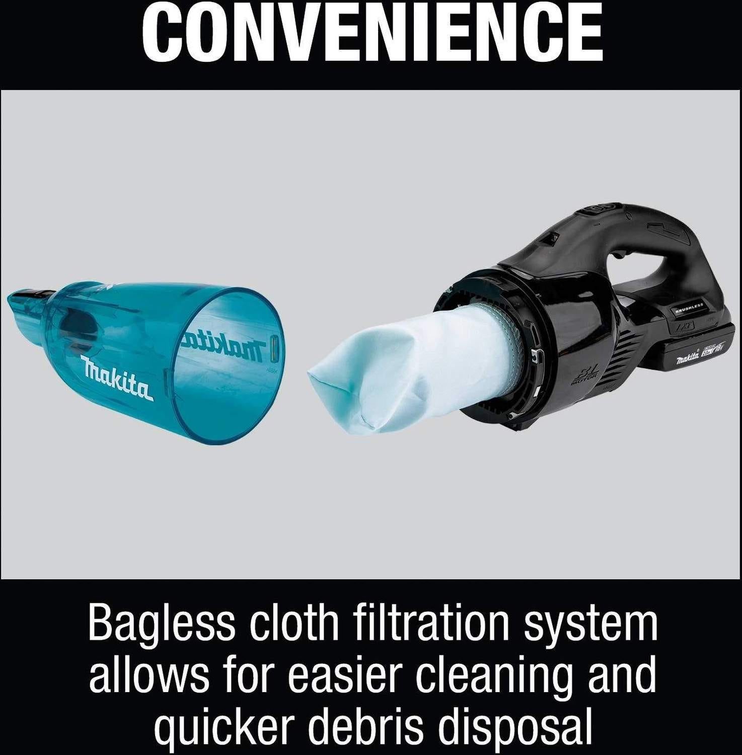 Makita XLC03R1BX4 18V LXT Lithium-ion Brushless Cordless Compact Stick Vacuum Kit, Trigger w/ Lock (2.0Ah)
