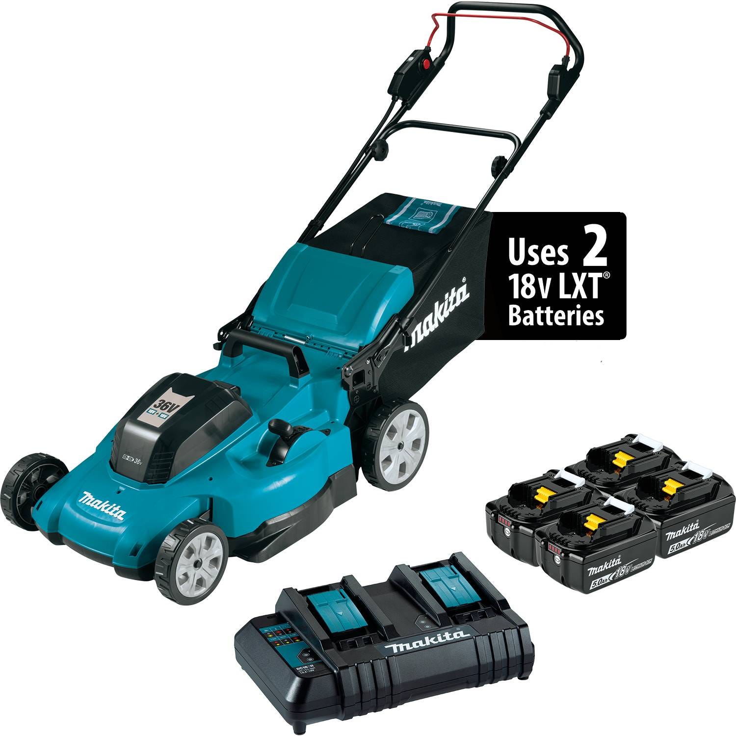 Makita XML10CT1 36V (18V X2) LXT 21" Lawn Mower Kit with 4 Batteries (5.0Ah)