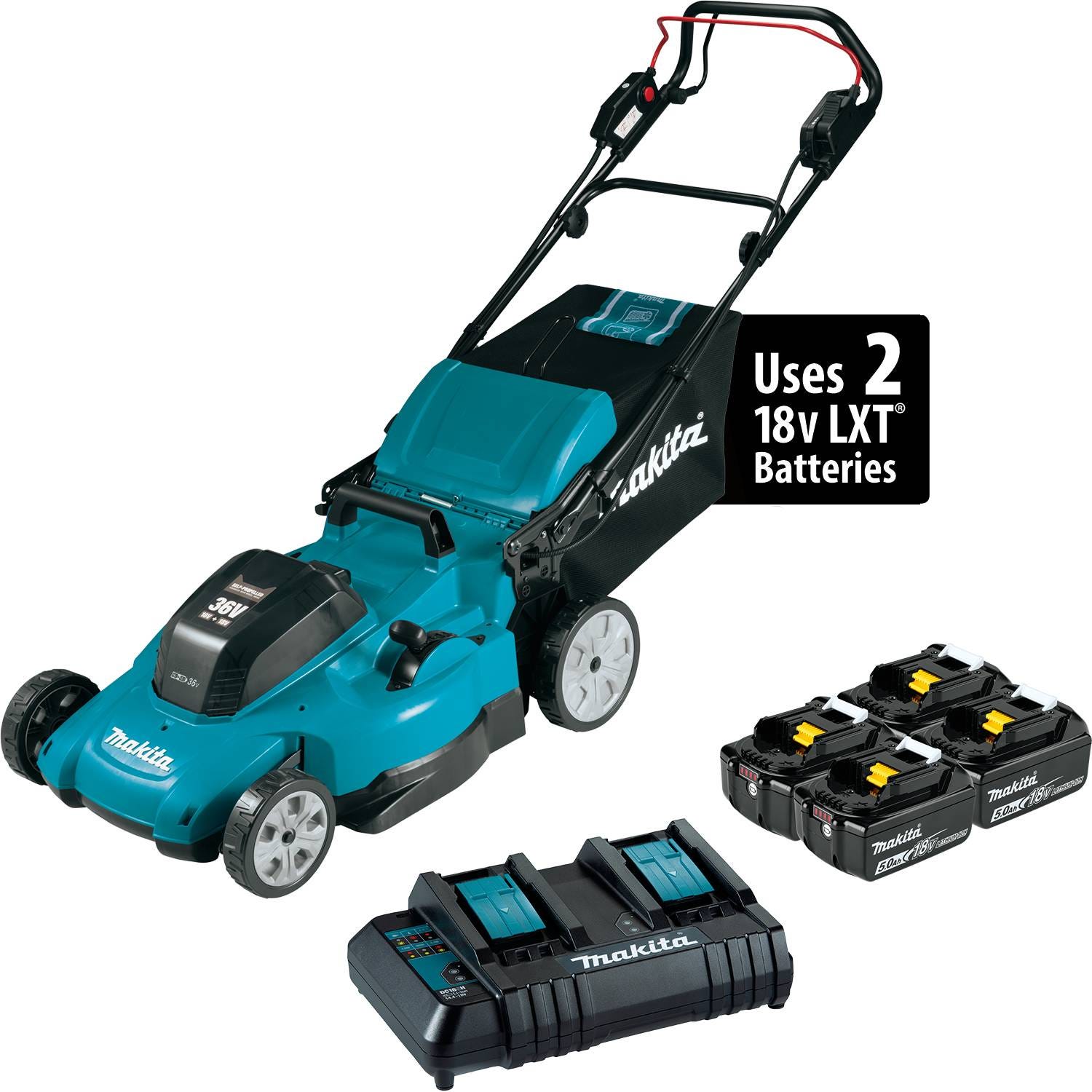 Makita XML11CT1 36V (18V X2) LXT 21" Self-Propelled Lawn Mower Kit with 4 Batteries (5.0Ah)