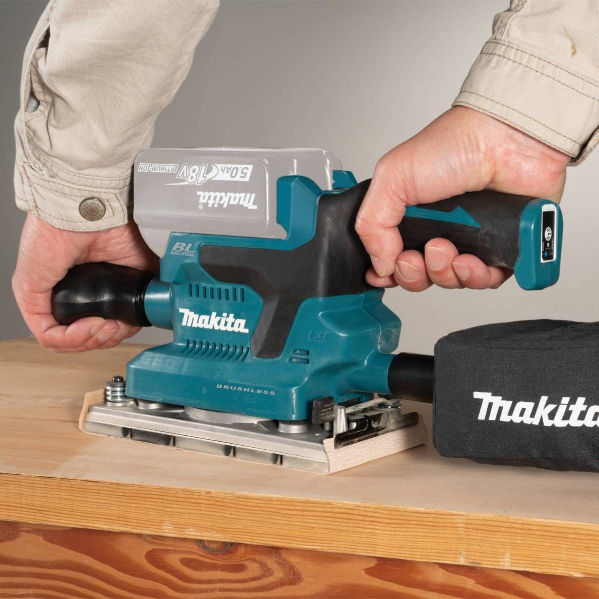 Makita XOB03Z 18V LXT Lithium-Ion Brushless Cordless 1/3 Sheet Finishing Sander, AWS Capable, Tool Only