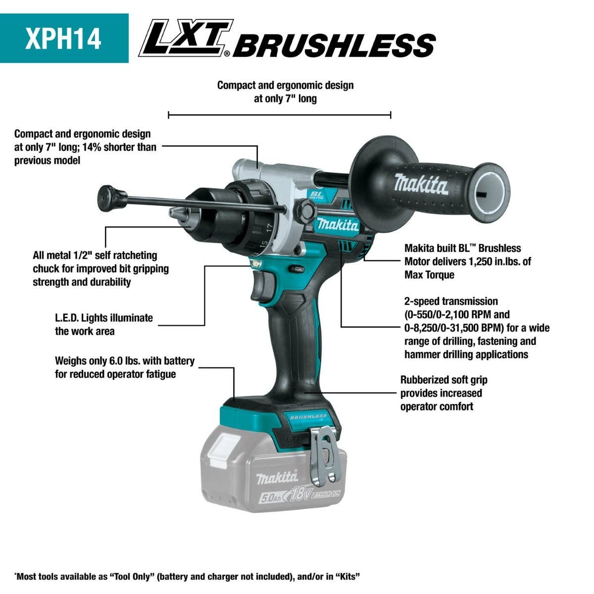Makita 18V LXT Brushless 2-Pc. Combo Kit (5.0Ah) w/ 18V LXT 5.0Ah Battery