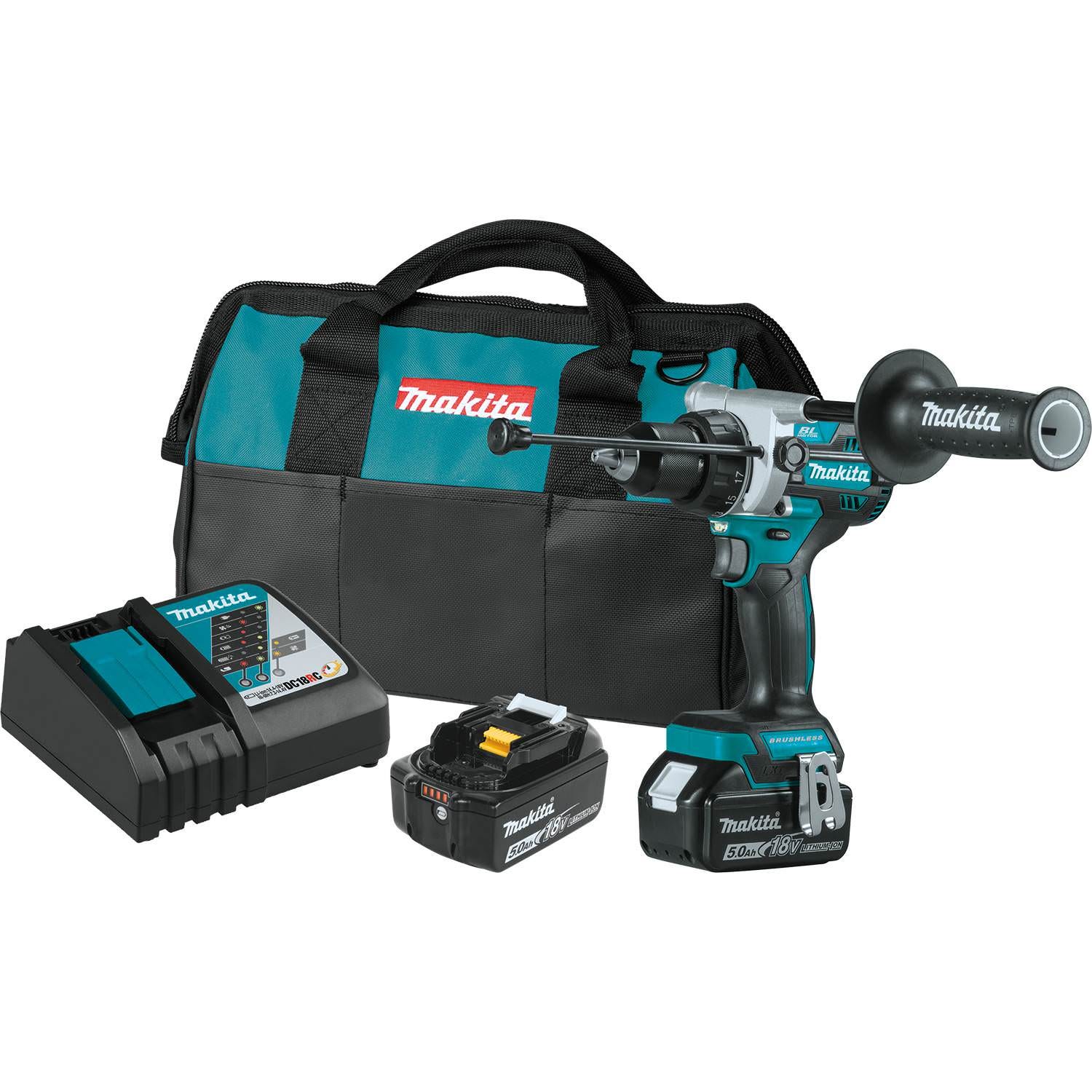 Makita XPH14T 18V LXT Lithium-Ion Brushless Cordless 1/2" Hammer Driver-Drill Kit (5.0Ah)
