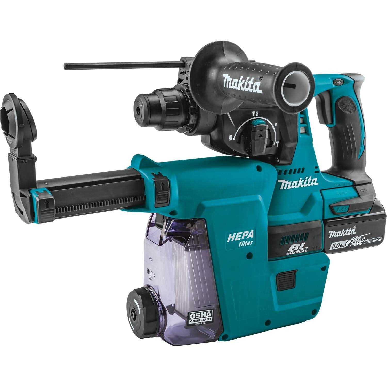 Makita XRH011TWX 18V LXT Lithium-Ion Brushless Cordless 1" SDS-PLUS Rotary Hammer Kit, w/ HEPA Dust Extractor Attachment (5.0Ah)