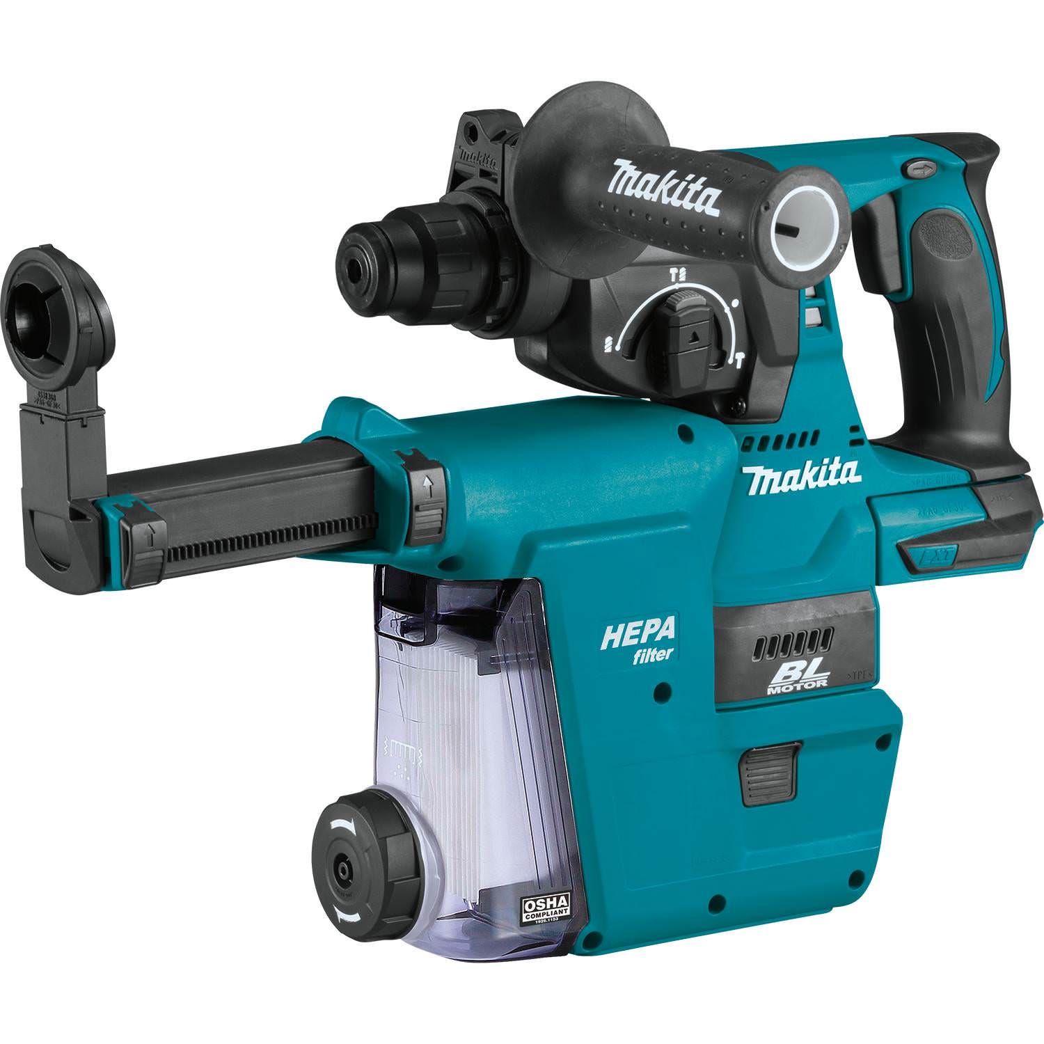 Makita XRH01ZWX 18V LXT Lithium-Ion Brushless Cordless 1" SDS-PLUS Rotary Hammer, w/ HEPA Dust Extractor Attachment, Tool Only