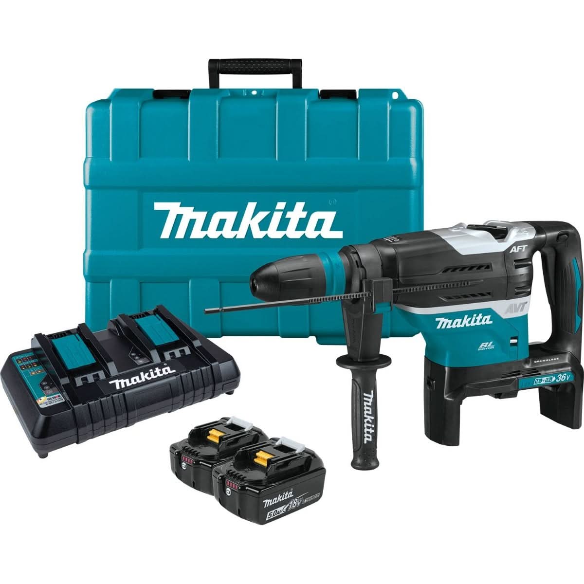 Makita XRH07PTUN 36V (18V X2) LXT Brushless 1-9/16" SDS-MAX Advanced AVT Rotary Hammer Kit, AFT, AWS (5.0Ah)