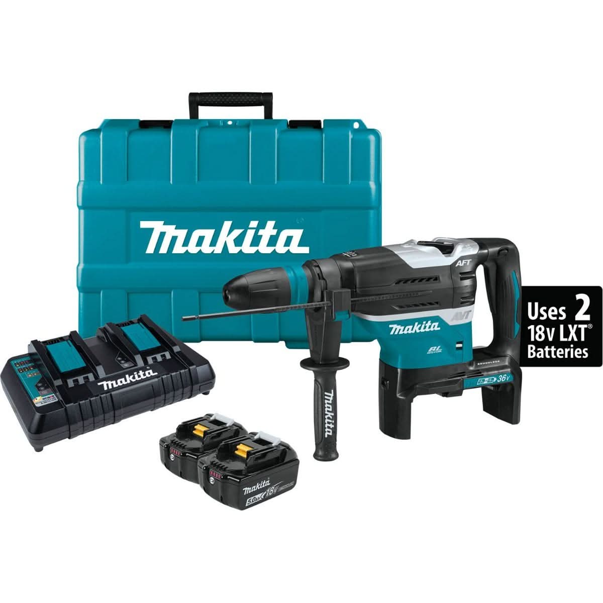 Makita XRH07PTUN 36V (18V X2) LXT Brushless 1-9/16" SDS-MAX Advanced AVT Rotary Hammer Kit, AFT, AWS (5.0Ah)