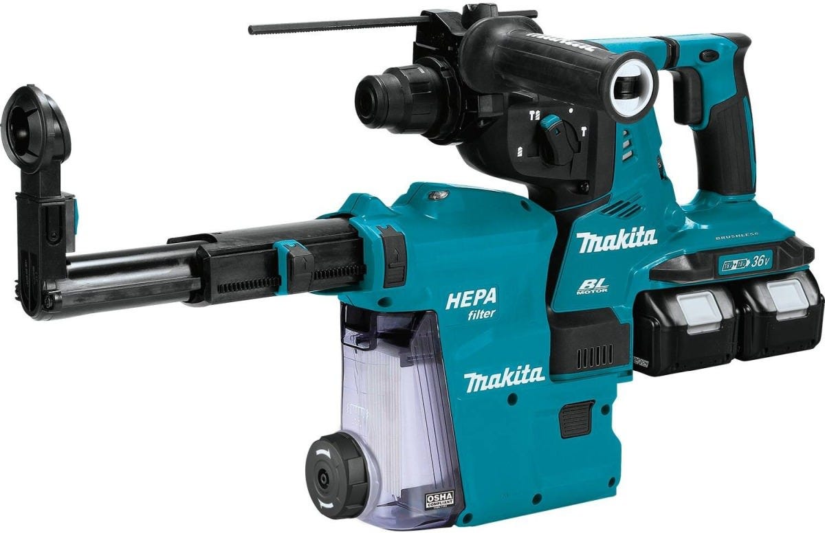 Makita XRH10PTW 36V (18V X2) LXT Brushless 1-1/8" SDS-PLUS AVT Rotary Hammer Kit, w/ HEPA Dust Extractor, AFT, AWS Capable (5.0Ah)