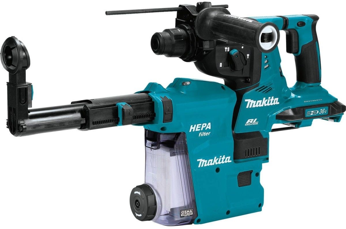 Makita XRH10ZW 36V (18V X2) LXT Brushless 1-1/8" SDS-PLUS AVT Rotary Hammer, w/ HEPA Dust Extractor, AFT, AWS Capable, Tool Only