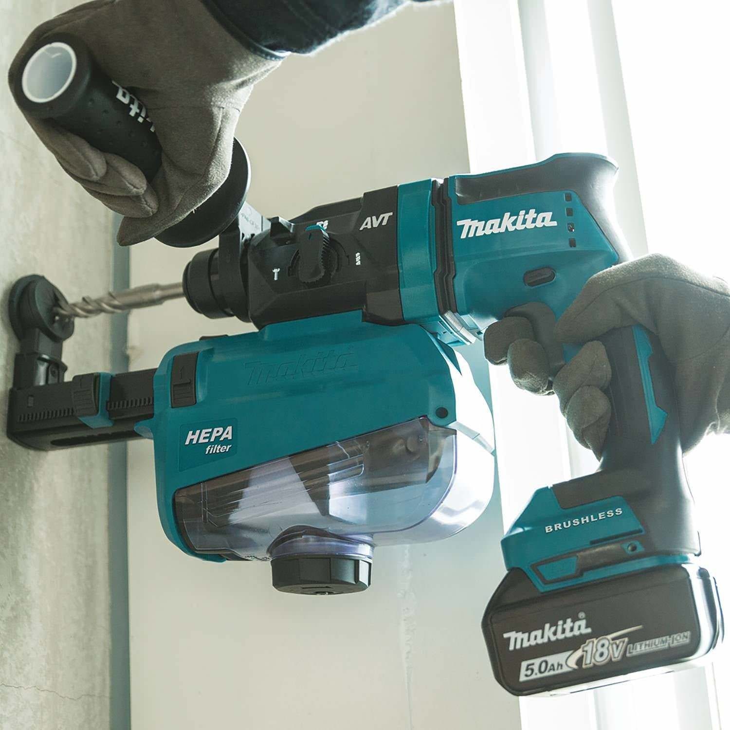 Makita XRH12TW 18V LXT Lithium-Ion Brushless Cordless 11/16" SDS-PLUS AVT Rotary Hammer Kit, w/ HEPA Dust Extractor, AWS Capable (5.0Ah)
