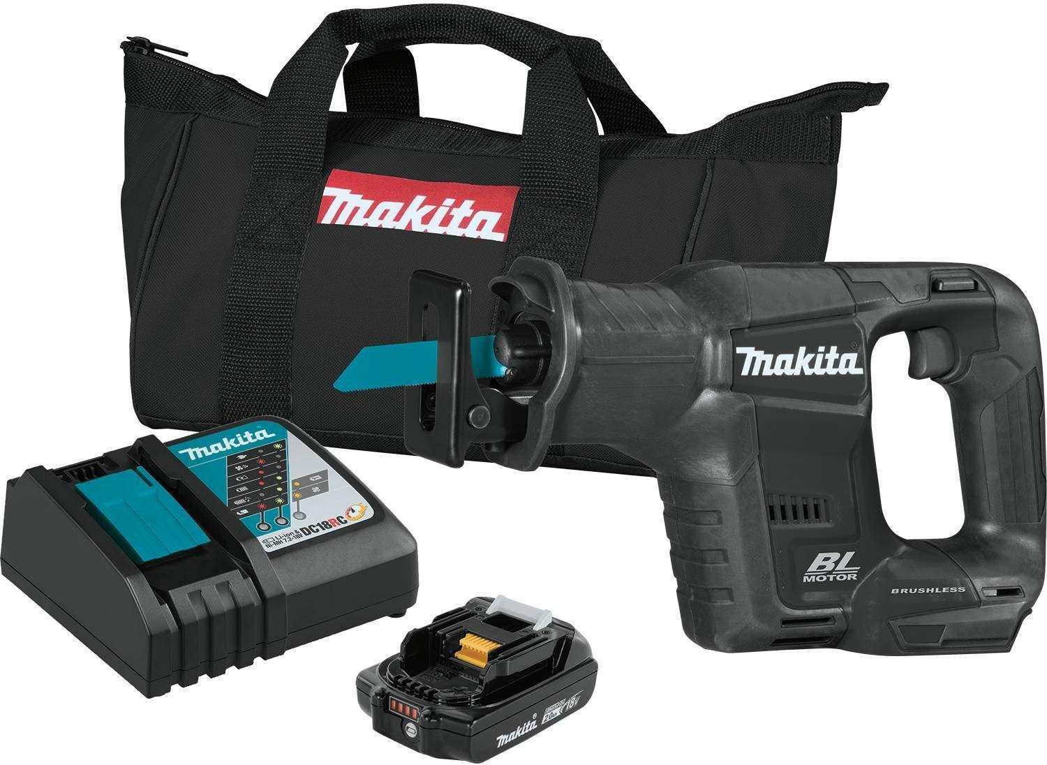 Makita XRJ07R1B 18V LXT Lithium-Ion Sub-Compact Brushless Cordless Recipro Saw Kit (2.0Ah)