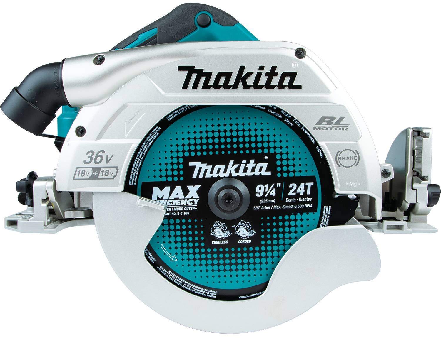 Makita XSH10Z 36V (18V X2) LXT Brushless 9-1/4" Circular Saw with Guide Rail Compatible Base, AWS Capable, Tool Only