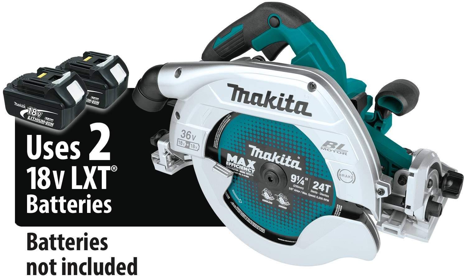 Makita XSH10Z 36V (18V X2) LXT Brushless 9-1/4" Circular Saw with Guide Rail Compatible Base, AWS Capable, Tool Only