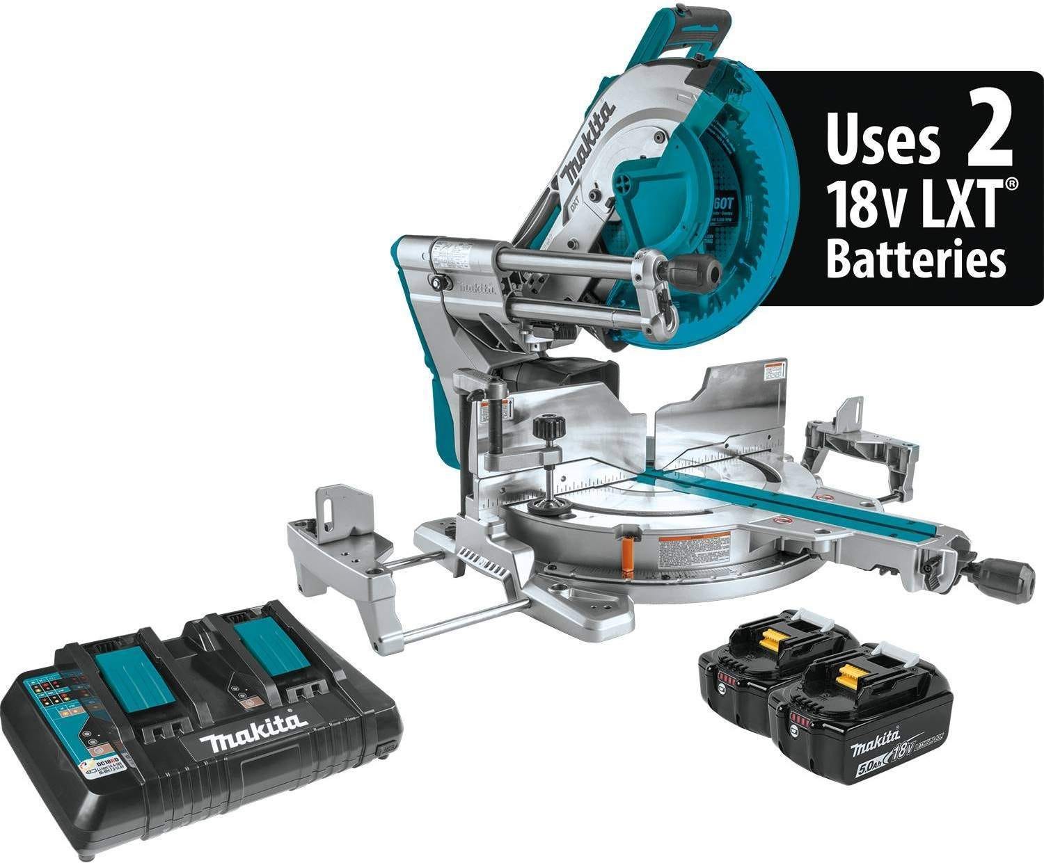 Makita XSL07PT 36V (18V X2) LXT Brushless 12" Dual-Bevel Sliding Compound Miter Saw with Laser Kit (5.0Ah)