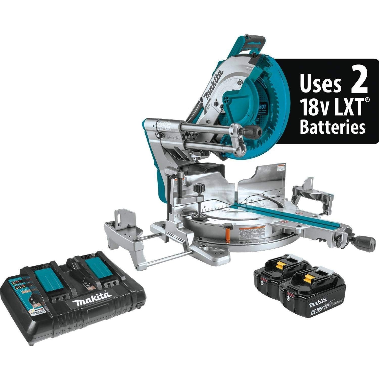 Makita XSL08PT 36V (18V X2) LXT Brushless 12" Dual-Bevel Sliding Compound Miter Saw Kit, AWS Capable and Laser (5.0Ah)