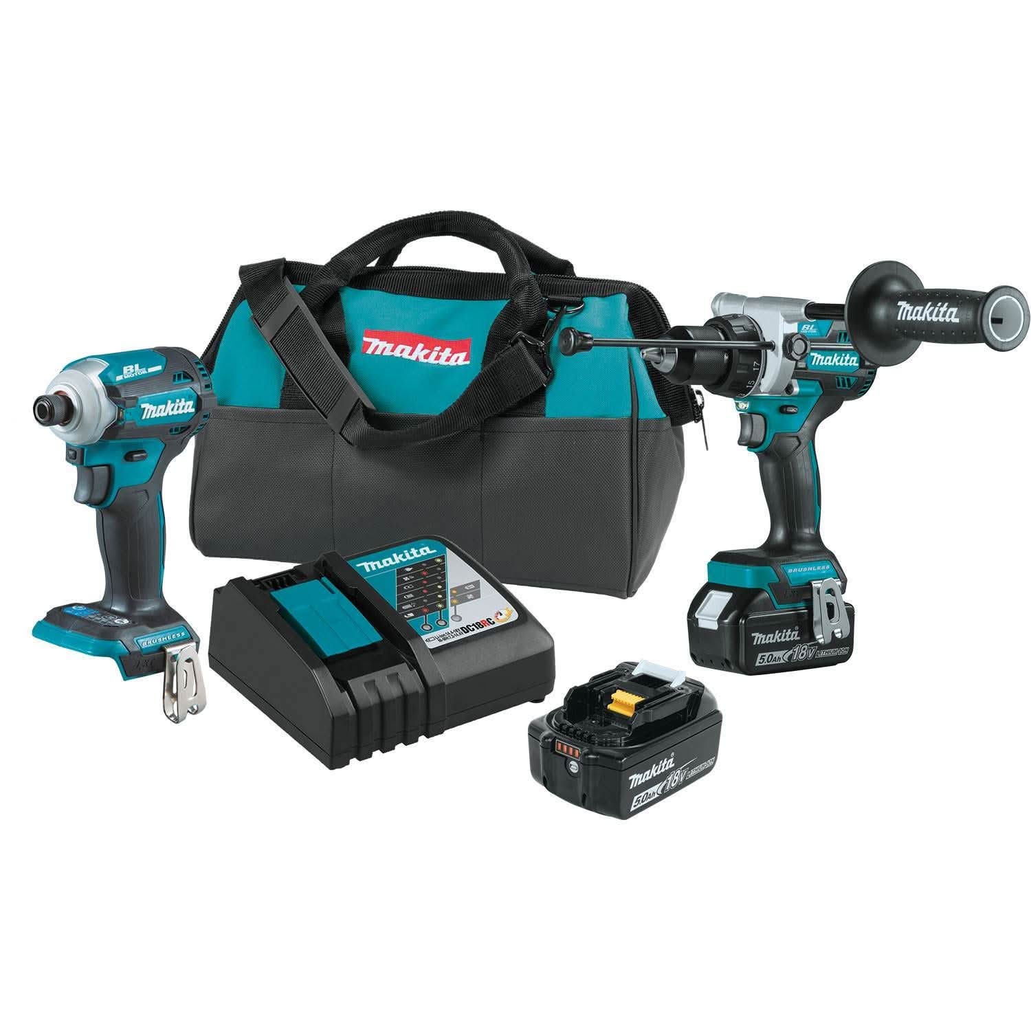 Makita 18V LXT Brushless Impact Driver, Hammer Drill and 3/8-Inch / 1/4-Inch Sq. Drive Ratchet 5.0Ah Combo Kit