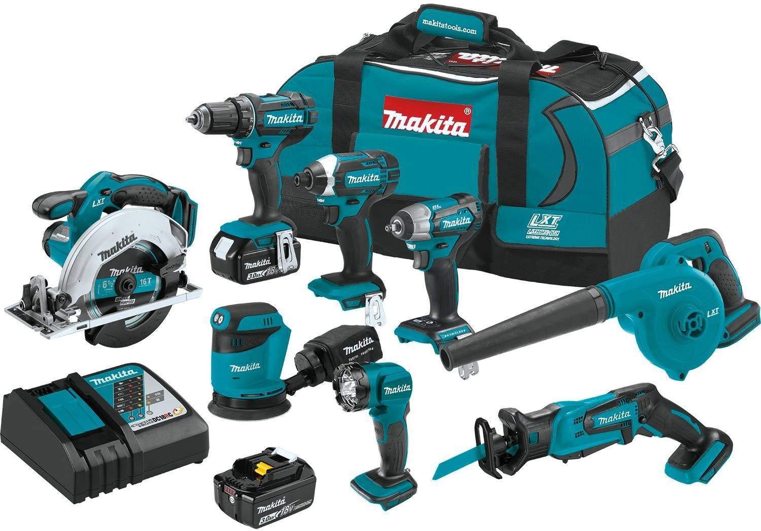 Makita 18V 9-Piece Combo Kit with 2 Chargers and 5 Batteries