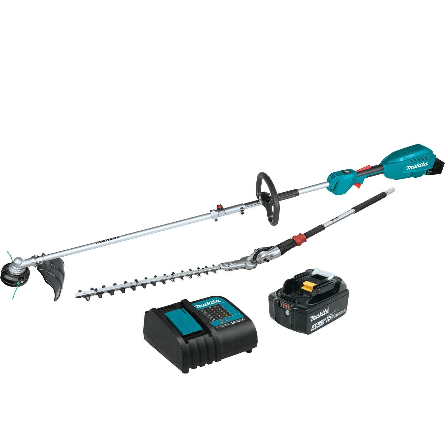 Makita XUX02SM1X2 18V LXT Brushless Couple Shaft Power Head 4.0Ah Kit with 13-Inch String Trimmer & 20-Inch Hedge Trimmer Attachments