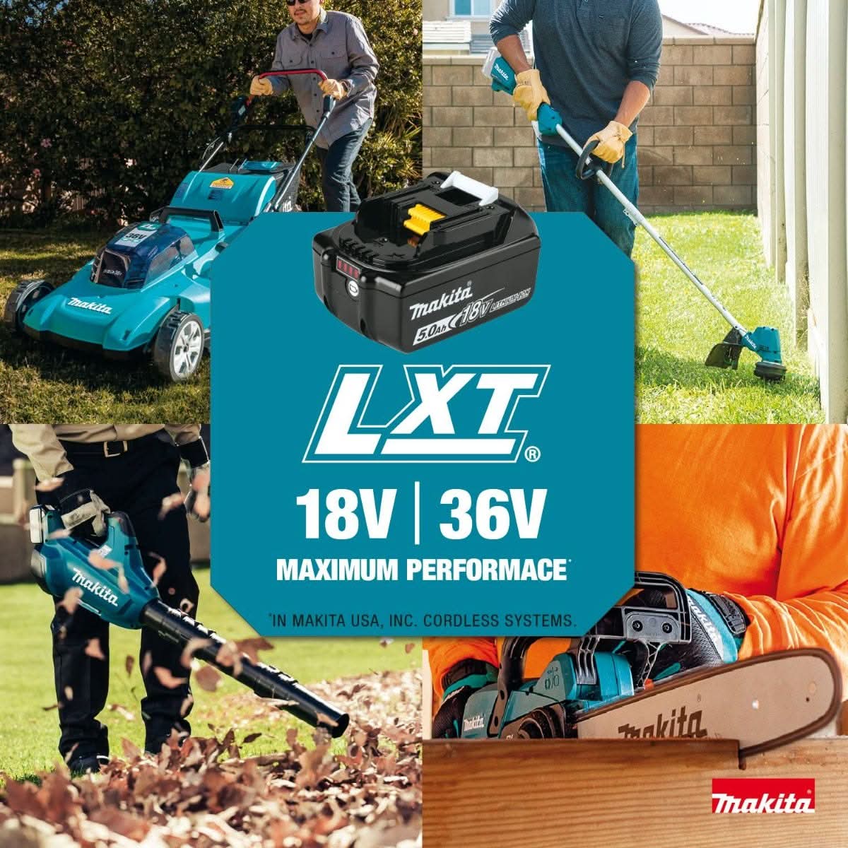 Makita XUX02SM1X6 18V LXT Brushless Couple Shaft Power Head Kit w/ String Trimmer, Pole Saw, Art. Hedge Trimmer & Blower Attachments (4.0Ah)