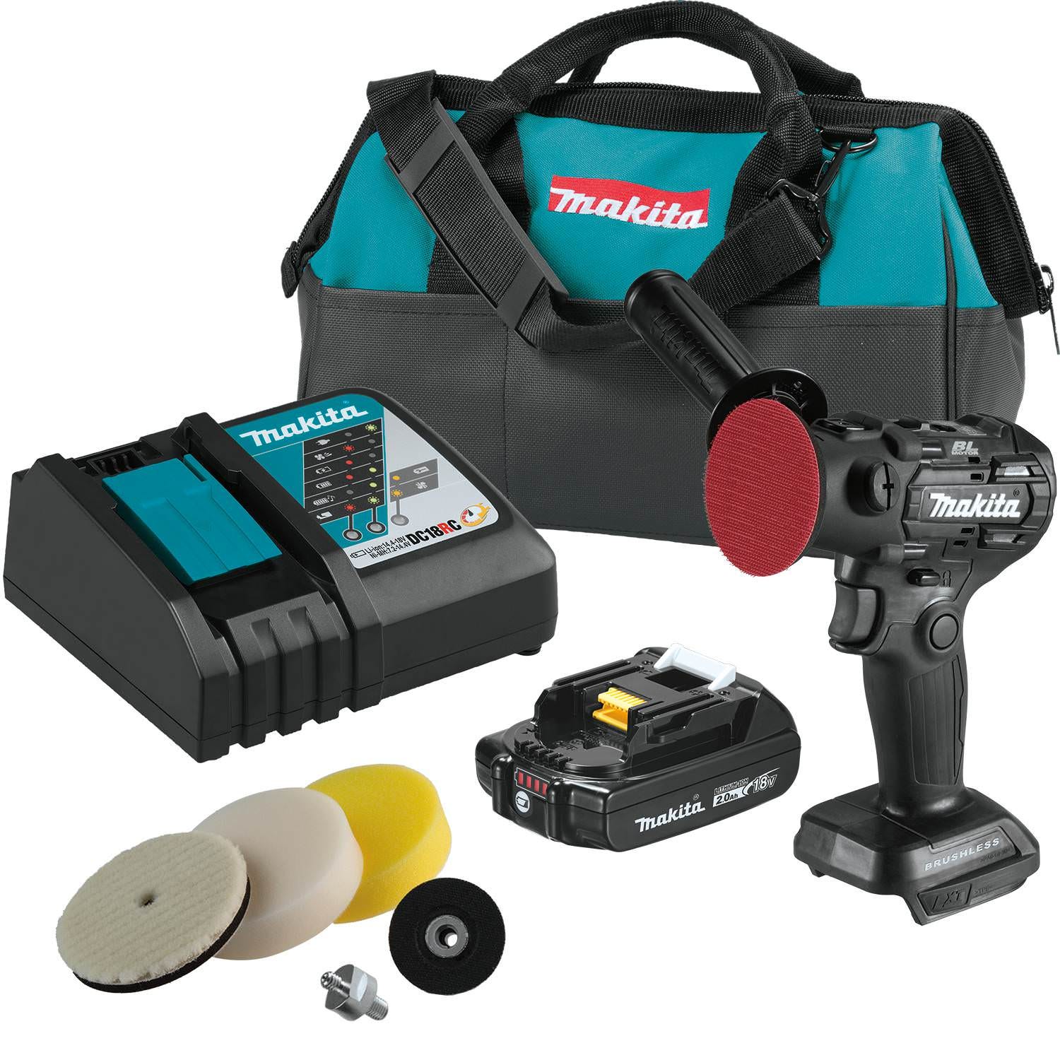 Makita XVP01R1B 18V LXT Lithium"‘Ion Sub-Compact Brushless Cordless 3" Polisher / 2" Sander Kit (2.0Ah)