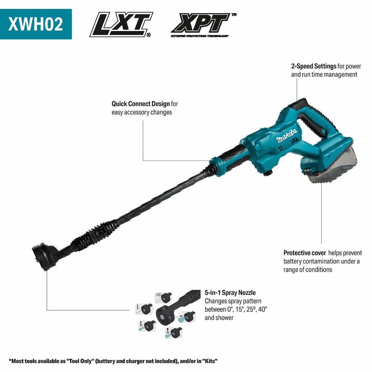 Makita XWH02Z 18V LXTÂ® Cordless 320 PSI 0.7 GPM Power Cleaner, Tool Only