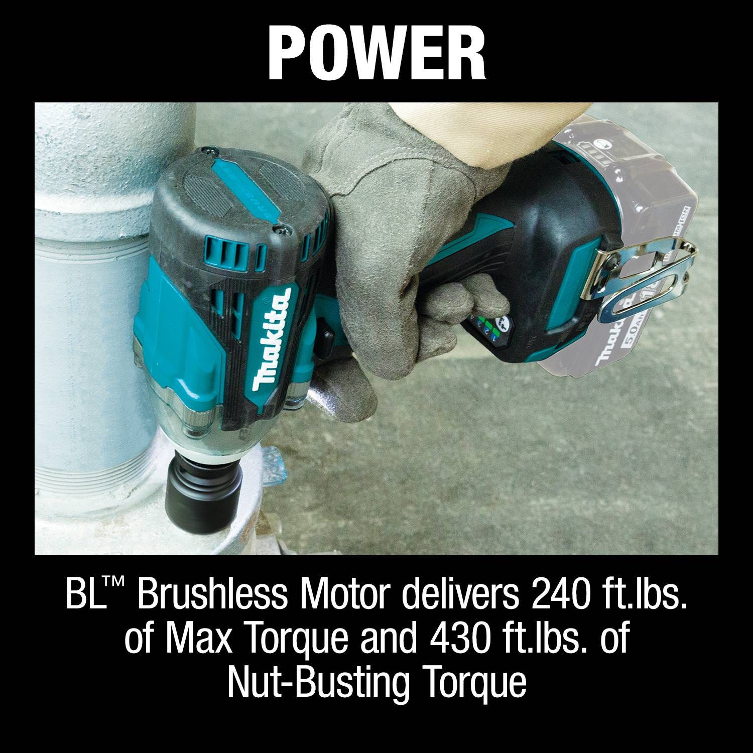 Makita XWT14Z 18V LXT Lithium-Ion Brushless Cordless 4-Speed 1/2" Sq. Drive Impact Wrench w/ Friction Ring Anvil, Tool Only