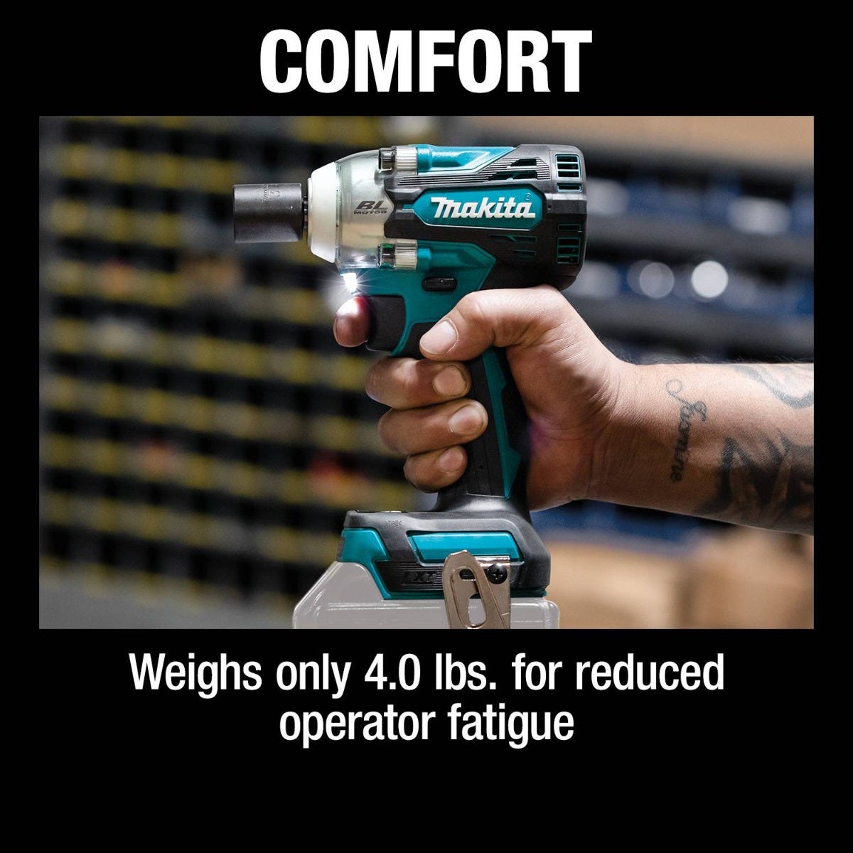 Makita XWT16Z 18V LXT Lithium-Ion Brushless Cordless 4-Speed 3/8" Sq. Drive Impact Wrench w/ Friction Ring Anvil, Tool Only