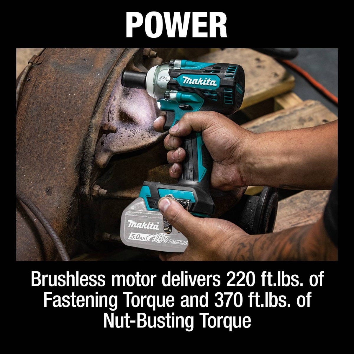 Makita XWT16Z 18V LXT Lithium-Ion Brushless Cordless 4-Speed 3/8" Sq. Drive Impact Wrench w/ Friction Ring Anvil, Tool Only