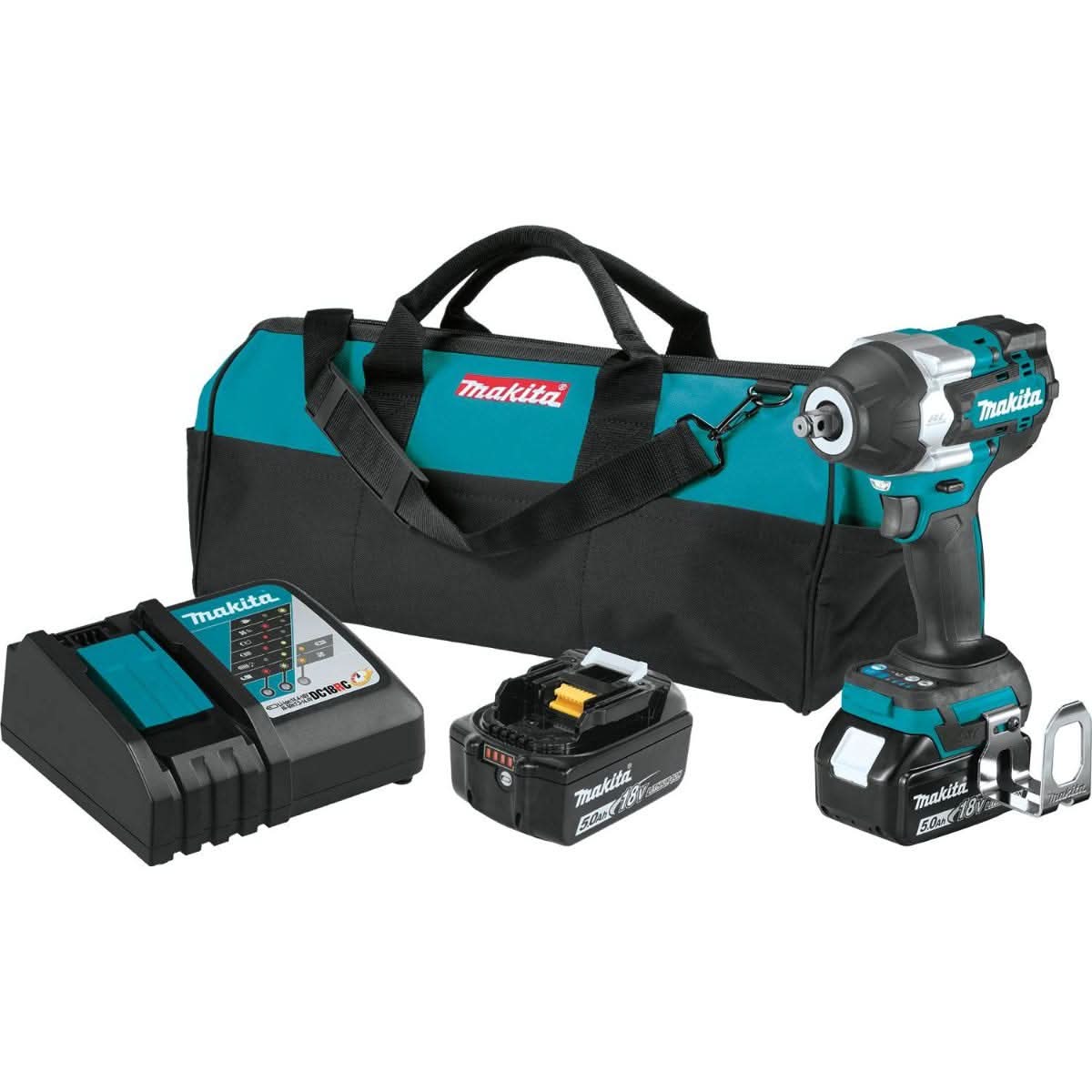 Makita XWT17T 18V LXT Lithium-Ion Brushless Cordless 4-Speed Mid-Torque 1/2-Inch Sq. Drive Impact Wrench with Friction Ring Anvil 5.0Ah Kit