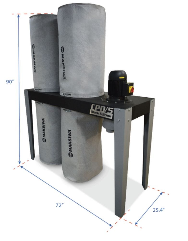 Maksiwa CPD/5.S Dust Collector, 5HP, 5 Entries, 3 Phase, 220V