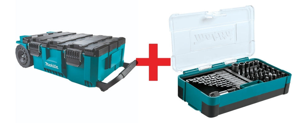 Makita MAKTRAK Rolling Tool Chest with 48 Pc. Metric High Speed Steel Drill Bit, Screw BIt and Socket Set