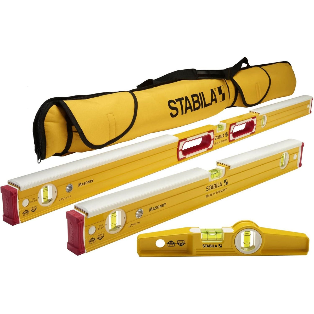 Stabila 48296 Masonry 3-Piece Magnetic Spirit Level Set Type 196 2-Pie ...